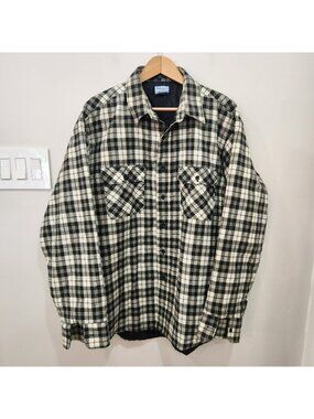 VTG Sears Fieldmaster Perma-Prest Flannel Shirt Gray White Plaid Men's XXL